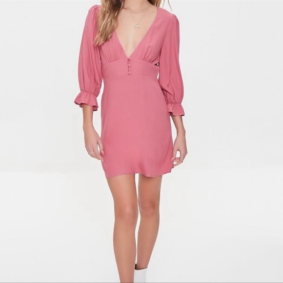 Plunging Trumpet-Sleeve Mini Dress - Picture 4 of 4